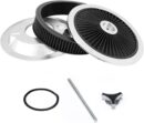 14" X 3" Black Round High Flow Washable Air Cleaner Filter Assembly w/Chrome Flow-Thru Lid for Caburetor Lid Compatible with Ford/GMC/Chevy SBC BBC