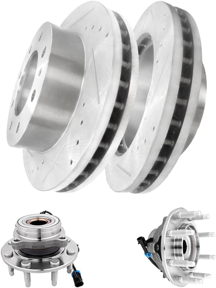 Set of 4 Front 325mm Drilled Slotted Brake Disc Rotors-Wheel Hub Bearing Assembly Replacement For 2007 GMC 2500 HD Classic