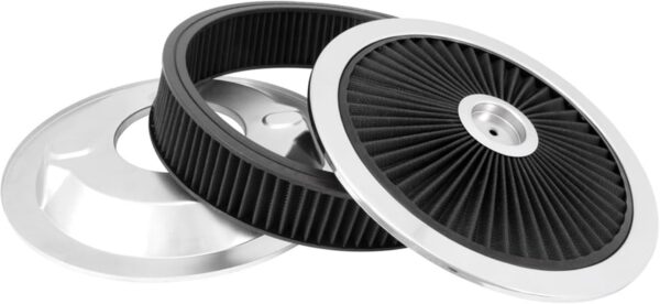 14" X 3" Black Round High Flow Washable Air Cleaner Filter Assembly w/Chrome Flow-Thru Lid for Caburetor Lid Compatible with Ford/GMC/Chevy SBC BBC - Image 2