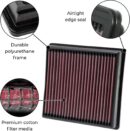 High-Flow Original Lifetime Engine Air Filter: Increase Power: Premium, Washable: Compatible with 2016-2024 : Camaro, SS, ZL1, 33-5047