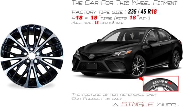 New Single 18" 18x8 Alloy Wheel For 2018-2022   Machined Black OEM Design Replacement Rim - Image 2